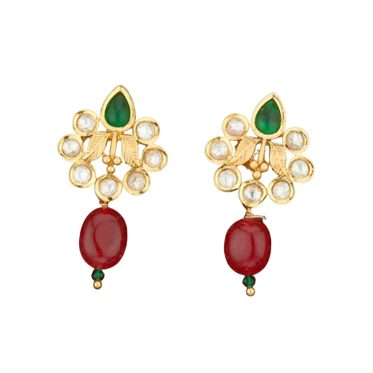 Indian Kundan Small Earrings for Women - Indian Traditional Small Jhumka Chandbali Kundan Stud Earrings in Gold & White Tone Bollywood Style Small Dangle Earrings for Women Bridal Jewellery